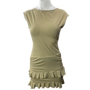 Lioness Olive Green Khaki Short Cap Sleeve Open Back Ruffle Tiered Mini Dress S